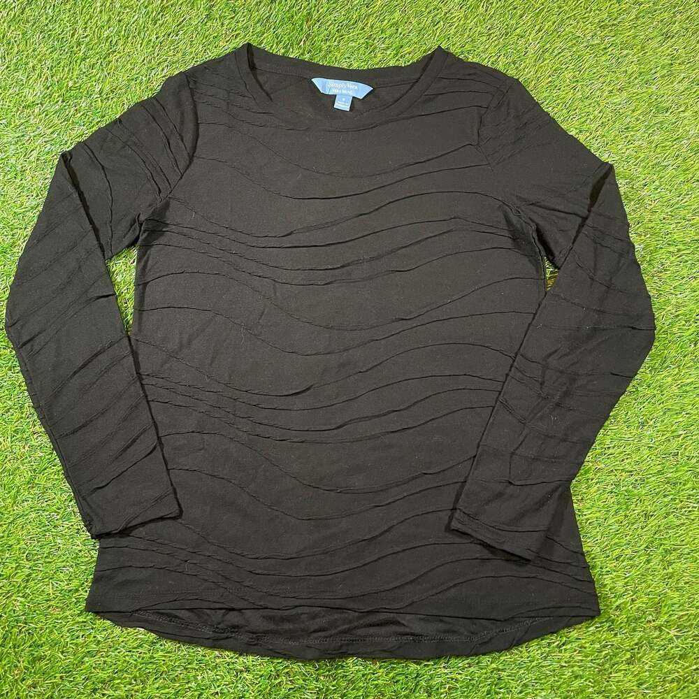 Simply Vera Vera Wang Black Long Sleeve Wave Textured Crew Neck Top